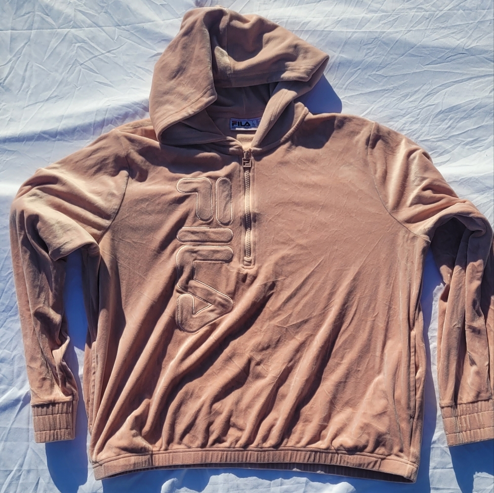 FILA Women's Long Sleeve Velour Quarter Zip Pink Hoodie Jacket Size XXL